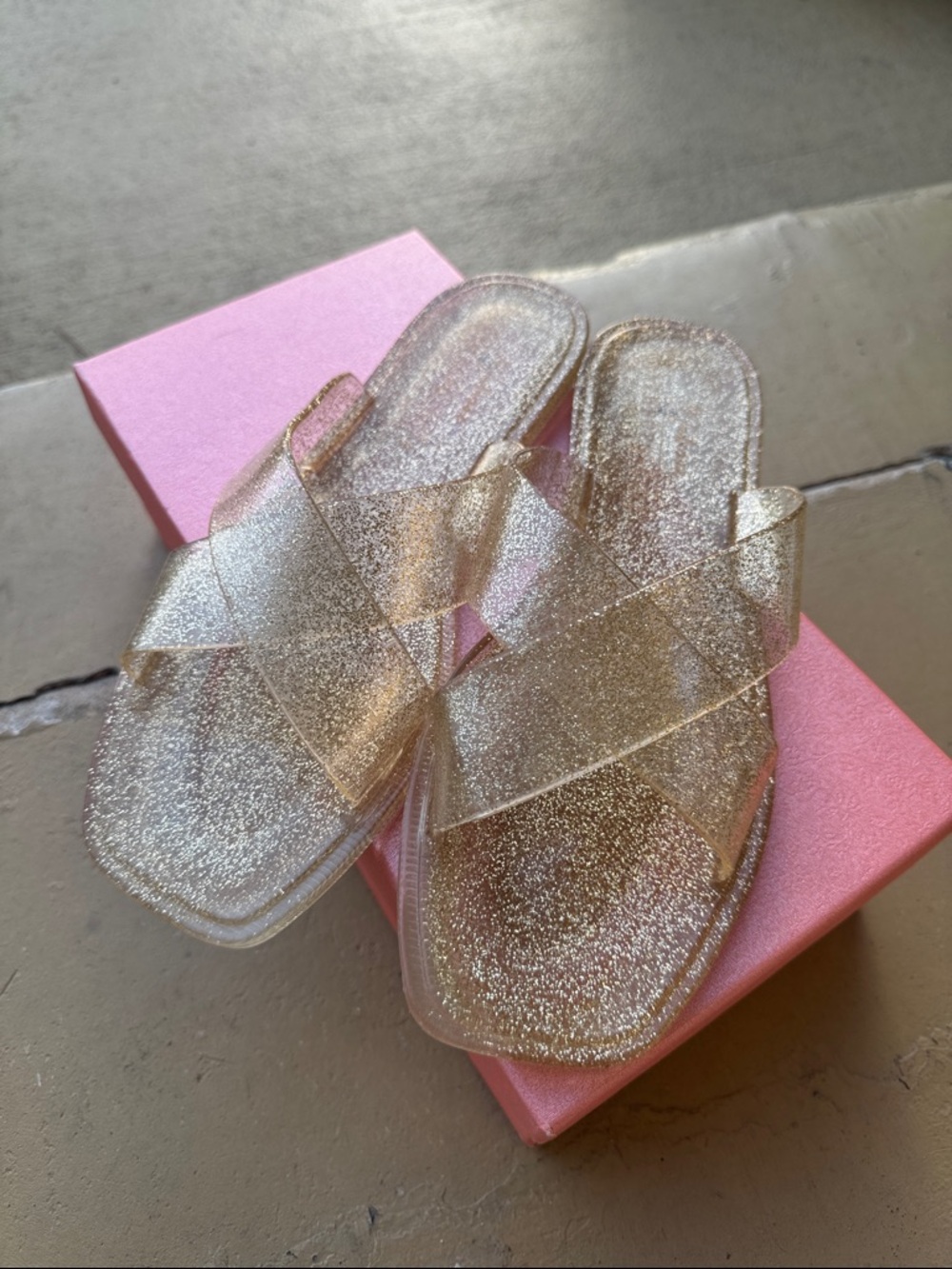 Jelly Glitter Cross-Strap Slide Sandals - Gold